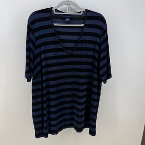 Venezia V-Neck T-Shirt Womens 22/24 Blue Black Striped Plus Size Casual Classic